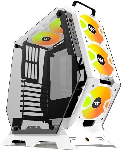 KEDIERS PC Case C570 ATX Mid Tower Tempered Glass Gaming Computer Open Frame Case with 5 PWM ARGB Fans,White