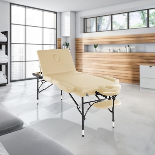 Saloniture Professional Portable Lightweight Tri-Fold Massage Table with Aluminum Legs - Includes Headrest, Face Cradle
