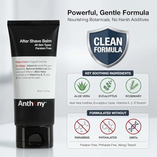 Anthony After Shave Balm for Men, Cooling & Hydrating Lotion with Vitamins A, C & E, Aloe Vera & Botanical Extracts, 3 fl oz, Aftershave Soothes