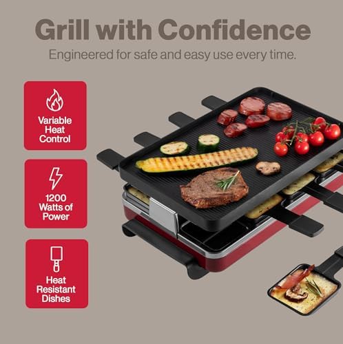 Swissmar Classic 8-Person Raclette Party Grill - Indoor Electric Grill & Griller with Reversible Cast Iron Grill Plate/Crepe Top - Anthracite Black