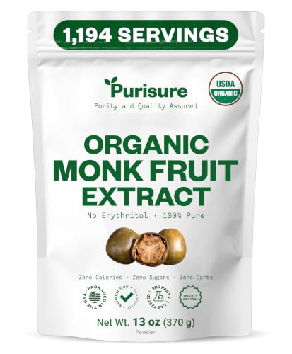 Organic Monk Fruit Extract Powder, 125g (4.4oz), No Fillers Pure USDA Organic Monk Fruit Extract Sweetener with No Aftertaste, Non-GMO, Zero Calorie & Zero Carbs, Keto & Paleo Friendly 403 Servings