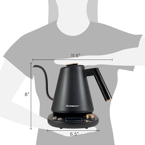 Elite Gourmet EKT1001 1.0L Glass Kettle, 1100W, Cordless Base, Black