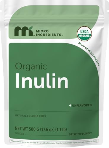 Micro Ingredients Organic Inulin FOS Fiber Powder, 2.2 lbs | Quick Water-Soluble Prebiotic | Natural Fiber for Smoothies & Drinks | Vegan Friendly, Dissolves Clear