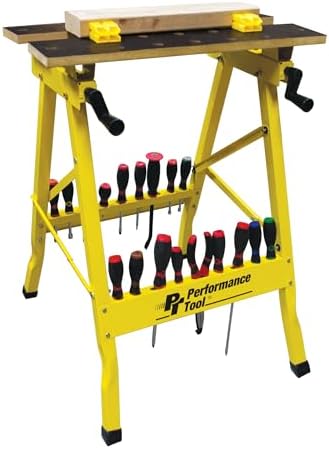Performance Tool W54025 Portable Folding Workbench and Vise | 200 lb capacity folding work table. Printed grid