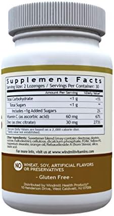 Windmill Health Natural Vitamins Zinc Lozenges with Vitamin C Honey Lemon Flavor, Immune System Support, Provides Antioxidant Support