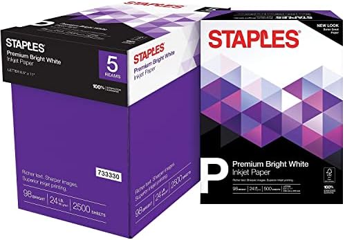 Staples Laser Paper 8.5 x 11 Inch 28 lb 98 Bright High‑Quality Prints, 500 Sheets | Heavyweight paper for crisp, professional prints in laser printers and copiers.
