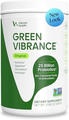 Vibrant Health, Green Vibrance, Includes 65 Plant-Based Superfoods, 25 Billion Probiotics, Fiber, Adaptogens & Enzymes, 30 Servings