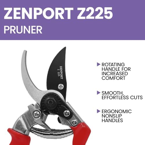 Zenport Z225 Bypass Pruner with Rotating Handle, 1-Inch Cut, 8.5-Inch , Red