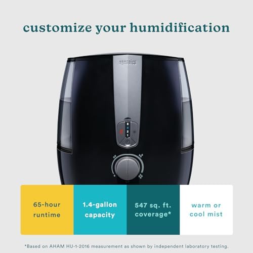 Homedics TotalComfort Plus Humidifier – Large Air Humidifiers for Bedroom, Plants – Top-Fill 5.3L Water Tank with Cool and Warm Mist