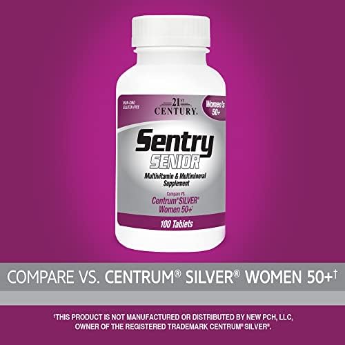 21st Century Sentry Senior Women 50+ Multivitamin, 100 Tablets | Complete Multivitamin & Multimineral, Compare VS. Centrum® SILVER Women 50+, Women 50 Plus, Full-Spectrum Nutrients for Heart