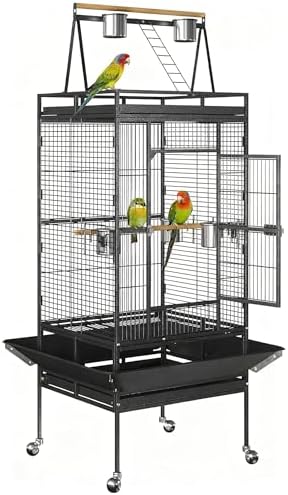 ZENY 68-Inch Birdcage, Playtop Parrot Cage, Wrought Iron Bird Cage with Rolling Stand