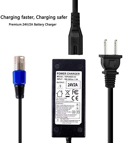 24V 2A Battery Charger with XLR Connector for Ezip Mountain Trailz S400 S500, Jazzy, Pride, S300 S350 S650, Ezip 400 500 650 750 900 Mountain Trailz