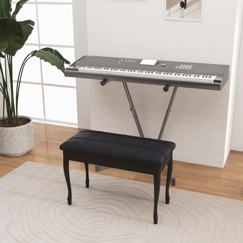 Giantex Duet Piano Bench with Storage, Keyboard Bench with Padded Cushion, Solid Wood Legs, Storage Compartment for Music Books, Comfortable PU Leather Piano Stool, 360 LBS Load Capacity