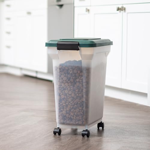 IRIS USA Airtight Pet Food Container, Up to 30 lbs & 11 lbs, Green | Airtight Seal, BPA-Free, 2-Cup Scoop, Stackable Design, Rolling Wheels, Dual Storage