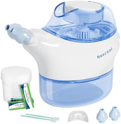 Nascool Electric Nasal Irrigation System with 50 Salt Packets Sinus Rinse | Auto Self-Cleaning, Pressure Relief & Waste Water Collection