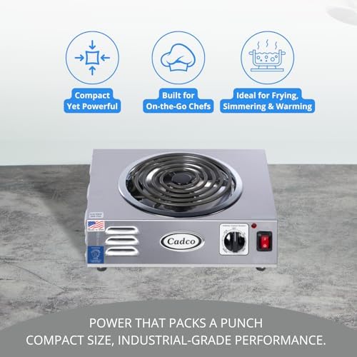 Cadco CSR-3T 14" Portable Electric Hot Plate, 1500W, 120V, Stainless Steel