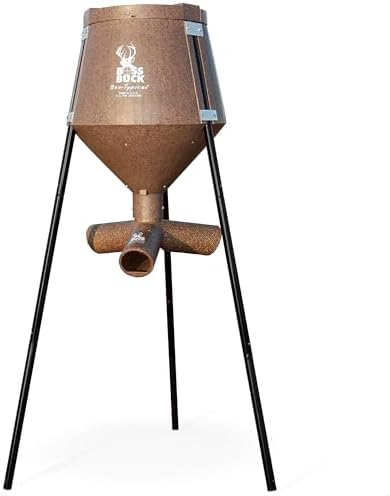 BOSS BUCK 350 LB Deer Feeder/Hunting Durable Lightweight Plastic UV Protected Windproof Waterproof Gravity Feed with Protein 3 Feed Tubes Head, Multi-Piece Round Legs | Protein 3 feed tubes head, Multi-Piece round legs