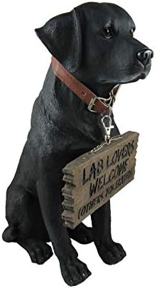Black Lab Outdoor Statue, 13 Inch Welcome Dog with Reversible Sign