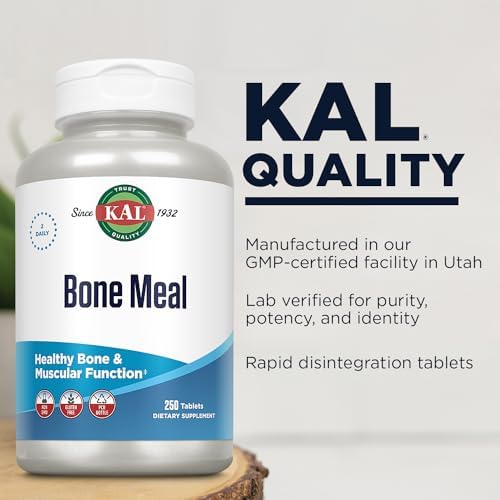 KAL Bone Meal Tablets, Calcium Supplement w/Magnesium, Vitamin D3 and K, Bone Health, Muscle and Nerve Function Support, Rapid Disintegration