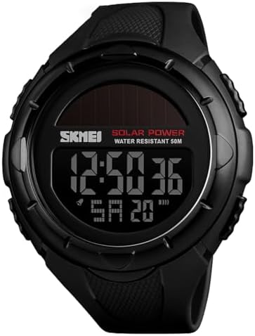 MASTOP Solar Powered Energy Watch for Men Military Digital Multifunctional Led Luminous Indication 2 Time Zone 50m Waterproof Watch Reloj Solar para Hombre