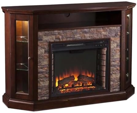 Southern Enterprises Rollins Convertible Corner Infrared Electric Media Fireplace 52" Wide, Espresso Finish and Faux Stone