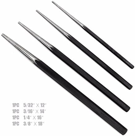 Stark USA 4-Pieces Long Taper Punch Set, Alignment Punch Set Tool Alignment Punch Kit Mechanics Steel 12" - 18" inch