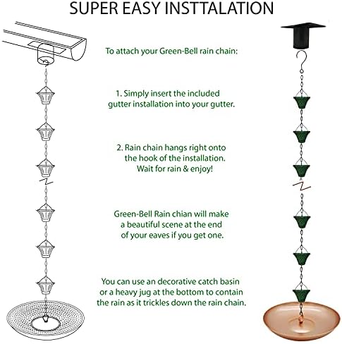 8.5FT Bell Iron Rain Chain for Gutters and Rain Barrel+Adapter, Blue