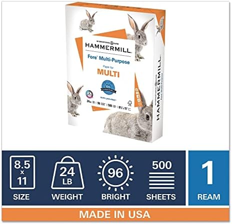 Hammermill Printer Paper, Fore Multipurpose 24 lb Copy Paper, 8.5 x 11 - 1 Ream (500 Sheets) - 96 Bright, Made in the USA