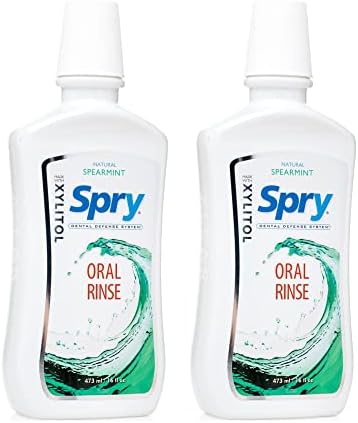 Spry Natural Xylitol Oral Rinse Mouthwash, Spearmint - 16 fl oz (Pack of 1) | Natural, Fluoride Free, Enamel Support, Low Alcohol, Gentle for Sensitive Mouth and Gum, Non-GMO, No Burn