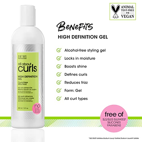 ALL ABOUT CURLS High Definition Gel | For Curly Hair Styling | Alcohol-Free | Moisturize, Define & Enhance Texture | Reduce Frizz & Boost Shine | Crunchless Ultra Hold | Vegan, Sulfate & Paraben Free