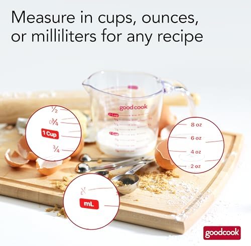 GoodCook Everyday 4-Cup Liquid Measuring Cup, Clear Plastic with Easy-to-Read Markings, Tapered Pour Spout, Comfortable Handle, Measures in Cups, Ounces, Pints, and Milliliters
