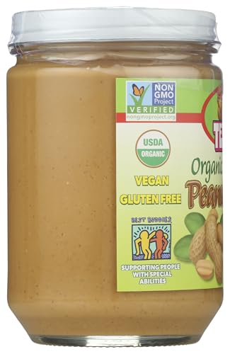 Teddie All Natural Peanut Butter, Smooth Organic, Gluten Free & Vegan, 16 Ounce Glass (Smooth - Organic, Pack of 1)