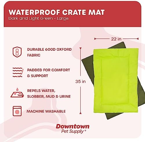 Downtown Pet Supply Dog Crate Pad, 35" x 22" - Waterproof, Ripstop Nylon Dog Crate Mat Chew Proof and Machine Washable - Dark and Light Green - L