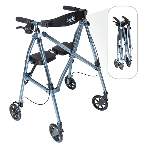 Stander Space Saver Rollator, Lightweight Folding Rolling Walker with Seat for Seniors & Adults, 4-Wheel Mobility Aid with 6-inch Wheels
