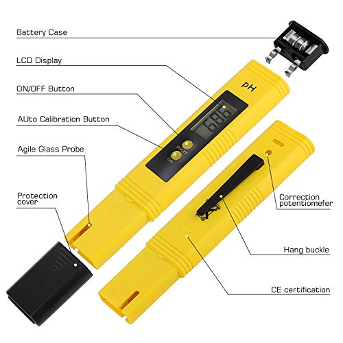 Digital pH Meter Tester Pen for Water, Pre-Calibrated, High Accuracy ±0.01, 0–14 pH Range, Pocket Size for Drinking Water, Pool