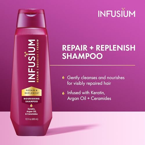 Infusium Repair and Replenish Nourishing Shampoo - Hydrating and Clarifying Shampoo for Build Up - Ceramides, Keratin, and Argan Oil - 13.5 oz