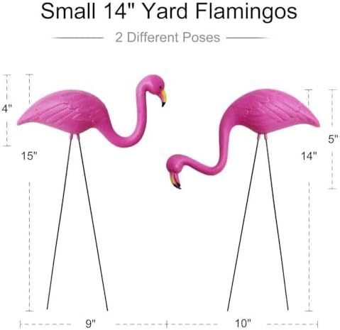 GiftExpress Pink Flamingos Yard Decorations - 2 Pack Small 14" Tall Plastic Flamingo Statue w/Metal Stakes - Lawn Ornaments & Garden Decor for