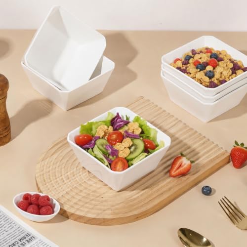 Samsle Porcelain Cereal Bowls, 16 oz Square Serving Bowls Set, 5 Inch White Ceramic Bowls for Salad, Soup, Snack, Dessert and Marmalade