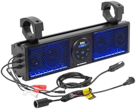 BOSS Audio Systems BRT26RGB IPX5 Weatherproof Bluetooth ATV Sound Bar - 26 Inches Wide, 4 inch Speakers, Tweeters, Amplified, Multicolor Illumination