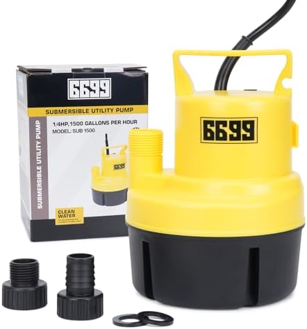 Submersible Sump Pump 1/4 HP 1500GPH Utility Pump Thermoplastic Electric Portable Transfer Water Pump with 10-Foot Cord for Pool Tub Garden Pond