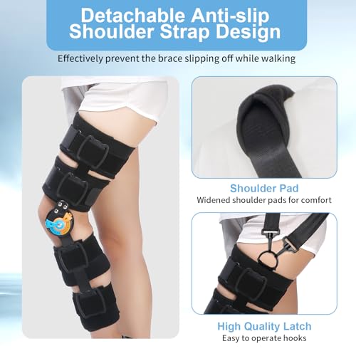 Hinged Knee Brace ROM Post Op Knee Immobilizer Adjustable Knee Immobilizer Support with Side Leg Stabilizersfor Meniscus Tear, Arthritis, ACL, PCL