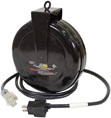 Alert ProReel Pro-Grade 5020TFC Heavy-Duty Retractable Extension Cord Reel | 20'- 12/3 SJTOW Single Tap Heavy Duty Cord | Clear 5-20R Receptacle