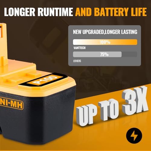 VANTTECH (Upgraded to 4.8Ah Ni-Mh) 18V P100 Battery Replacement for Ryobi 18V Battery P100 P101 ABP1801 ABP1803 BPP1820 Compatible with Ryobi 18