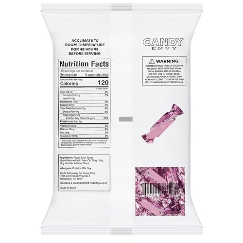 Candy Envy - Individually Wrapped Caramels - Light Pink Wrapper - 2 Pound Bulk Light Pink Valentine Candy