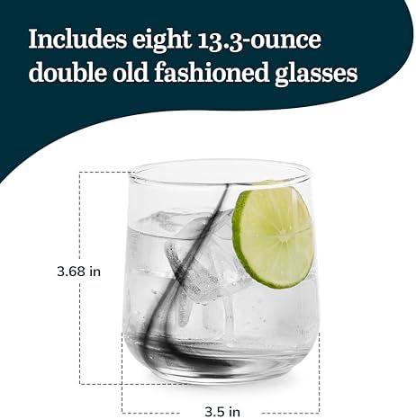 Libbey Blue Ribbon Rock Glasses Set, Artisan-Inspired Four-Dimple Shaped Glass Cups, Dishwasher Safe Whiskey Glasses Set of 8 for Dinners, Parties