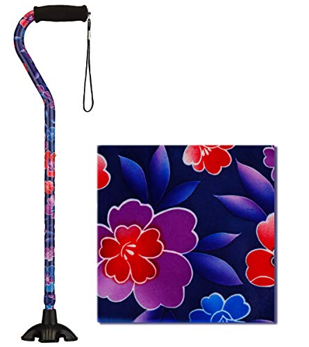 Nova Joy Designer Offset Quad Cane for Seniors - Unisex Adjustable Lightweight Walking Aid with Foam Handle, Wrist Strap and Anti-Rattle Lock - Essential Mobility Support - Maui Flowers