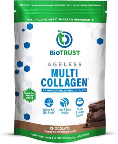 BioTrust Multi Collagen Peptides Unflavored Powder - Hydrolyzed, Grass Fed | 5 collagen types (I, II, III, V & X) from grass fed beef, fish, chicken & eggshell membrane with protein support