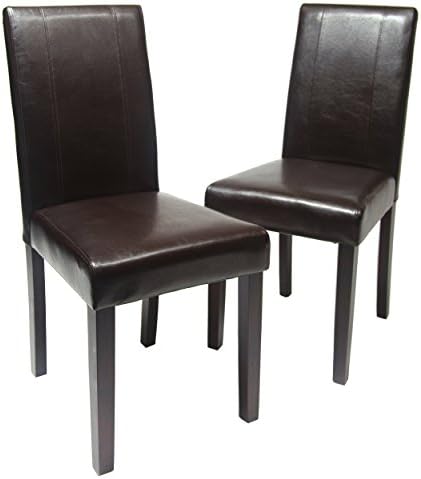 Roundhill Furniture C020BR Urban Style Solid Wood Leatherette Padded Parson Chair, Brown, Set of 2
