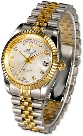 41MM Men's Gold Plated Stainless Steel Waterproof Quartz Watch Luxury Wristwatch with Date Week Display