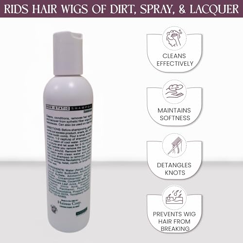Non Static Shampoo for Synthetic & Human Hair Wigs, Hairpieces - 8 Fl Oz
